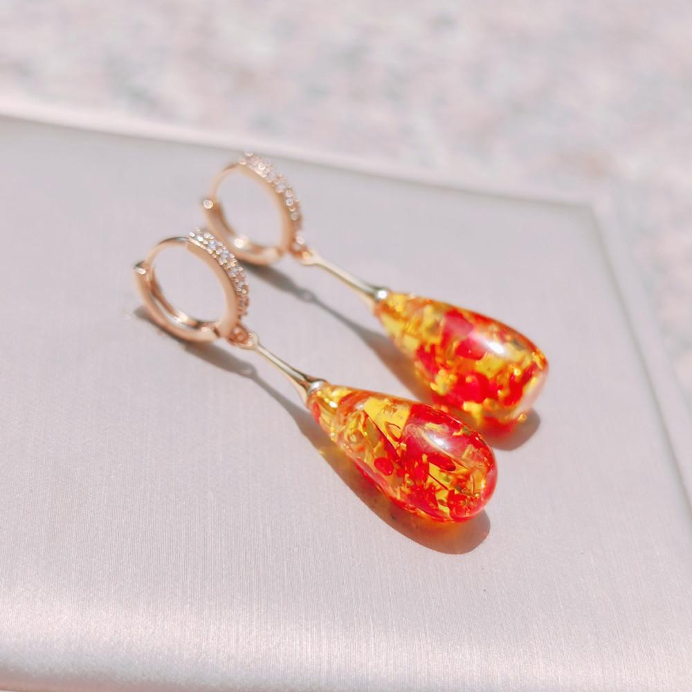 1 Pair Trendy Colorful Flower Water Drop Dangle Earrings Women Wedding Fine Jewelry Gold Color Eardrop