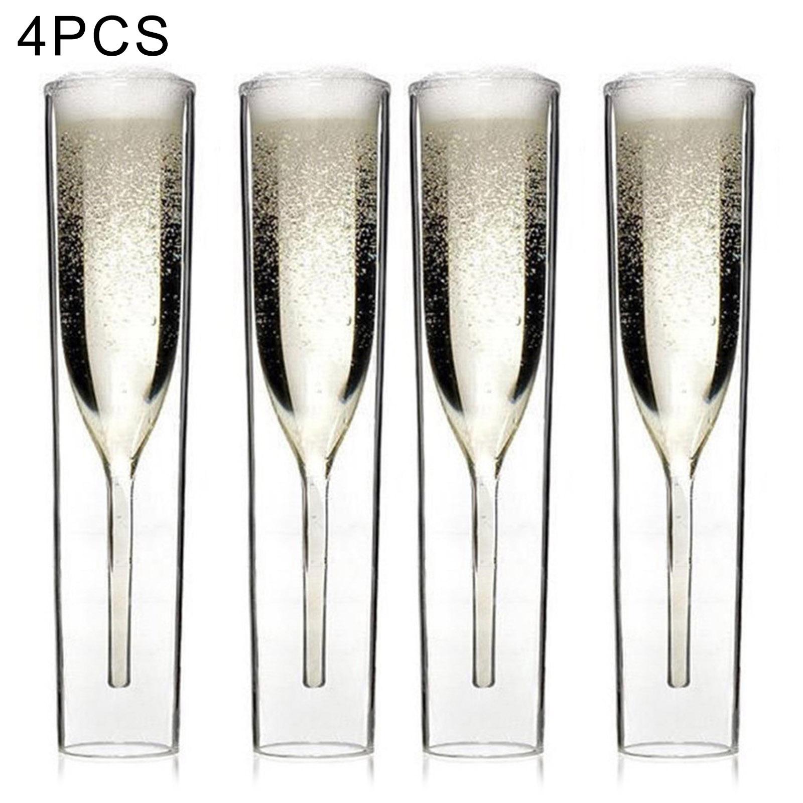 

2/4/6 Pcs Double Wall Champagne Flutes Mouth-Blown Reusable Glass Best Gift For Parties Weddings Celebrations