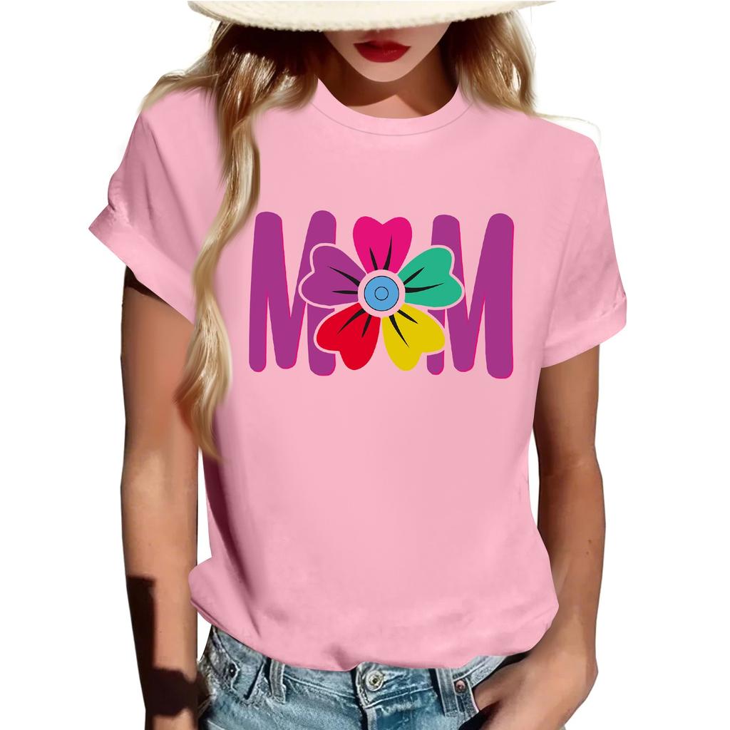 Lässiges, tägliches T-Shirt mit Rundhalsausschnitt und Aufdruck für Erwachsene, kurzärmelig, Buchstaben-Oberteil