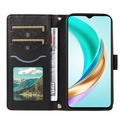 Etui Portfel na Honor X6b 4G, Skórzane Etui na Telefon z Wzorem Rombu, Pasek na Ramię, Pasek na Nadgarstek