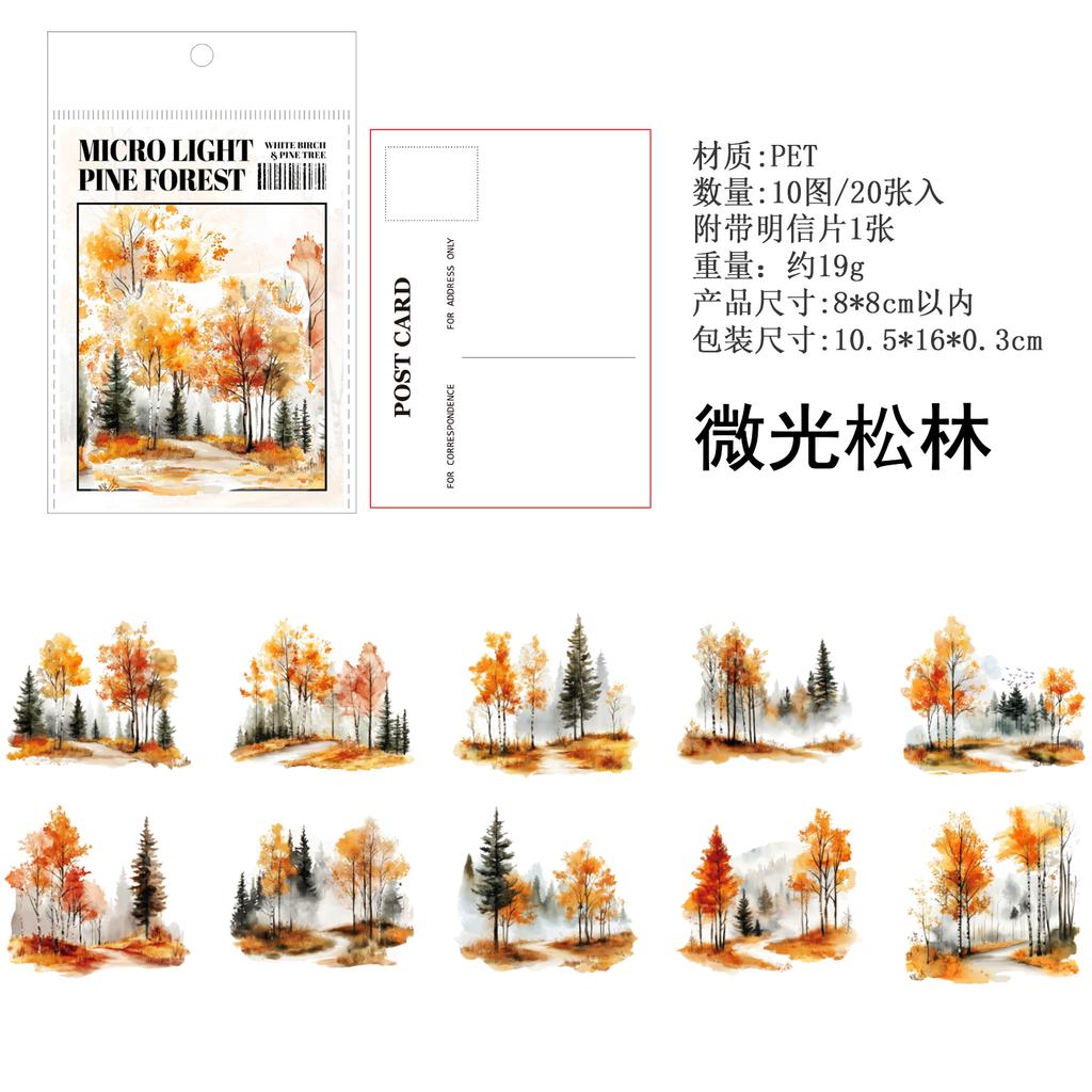 JIAMEI 20pcs/pack Birch and Pine series Retro Ins Forest Scenery Theme waterproof PET Sticker DIY Scrapbook Aesthetic Stationery