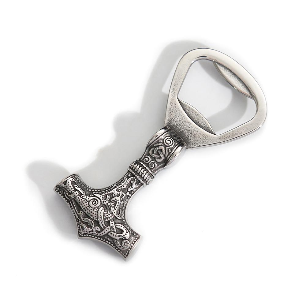 Nordic Vikings Black Thor Hammer Mjolnir Bottle Opener 316L Stainless Steel Gothic Vintage Scandinavian Corkscrew Tool Jewelry