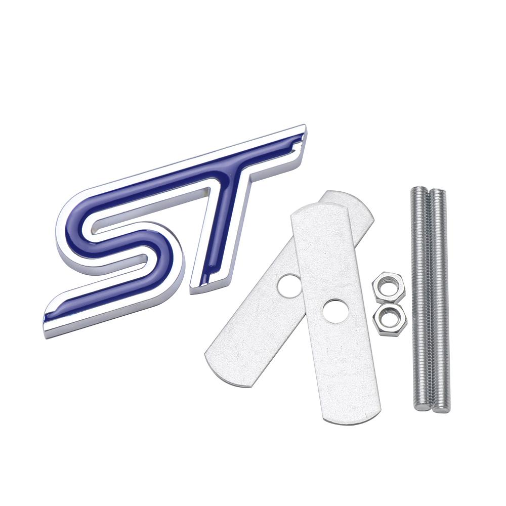 MJU13 Car Aluminum Alloy ST Emblem Front Grille Body Trunk Decoration Sticker Decal For Ford TAURUS Shelby Edge Ecosport Kuga Mustang