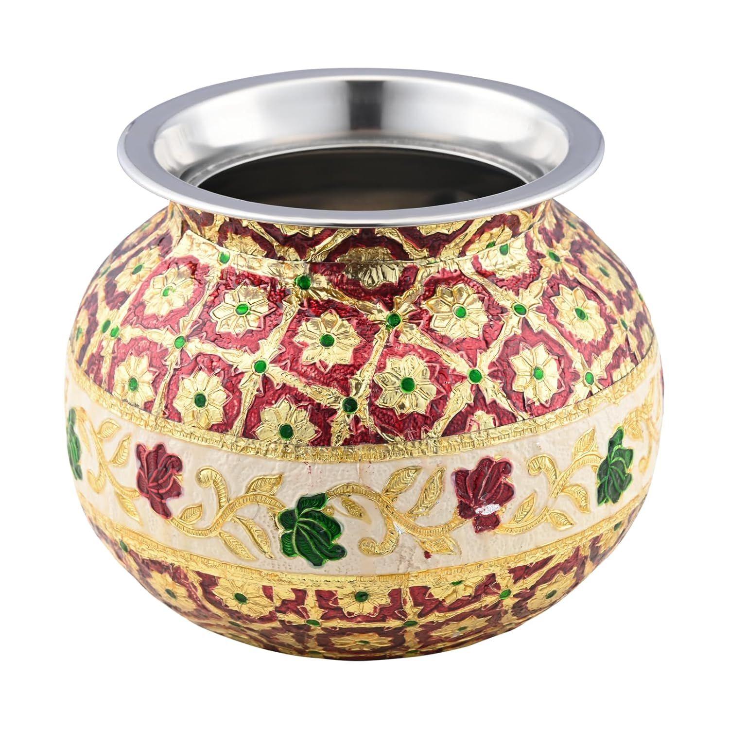 SGR Handicrafts Kalash for Pooja Embossed Meenakari Decorative Matki | Designer Lota for Weeding