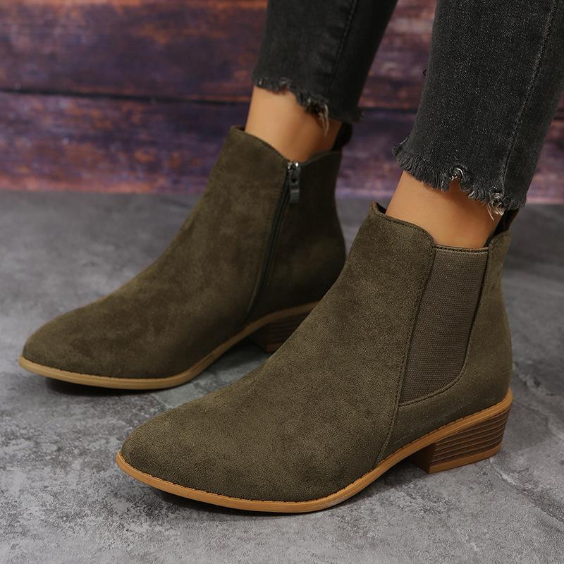 Independent Station Wish Foreign Trade Women's Shoes New Square Heel Large Size Women's Boots Suede Fashion Boots European and American Side Zipper