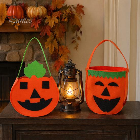 Cute Skeleton Ghost Bags Halloween Felt Candy Bag, Pumpkin Skull Cat Owl Tote for Holiday Goodie School Kids, Non Woven Trick or Treat Handbag, Party