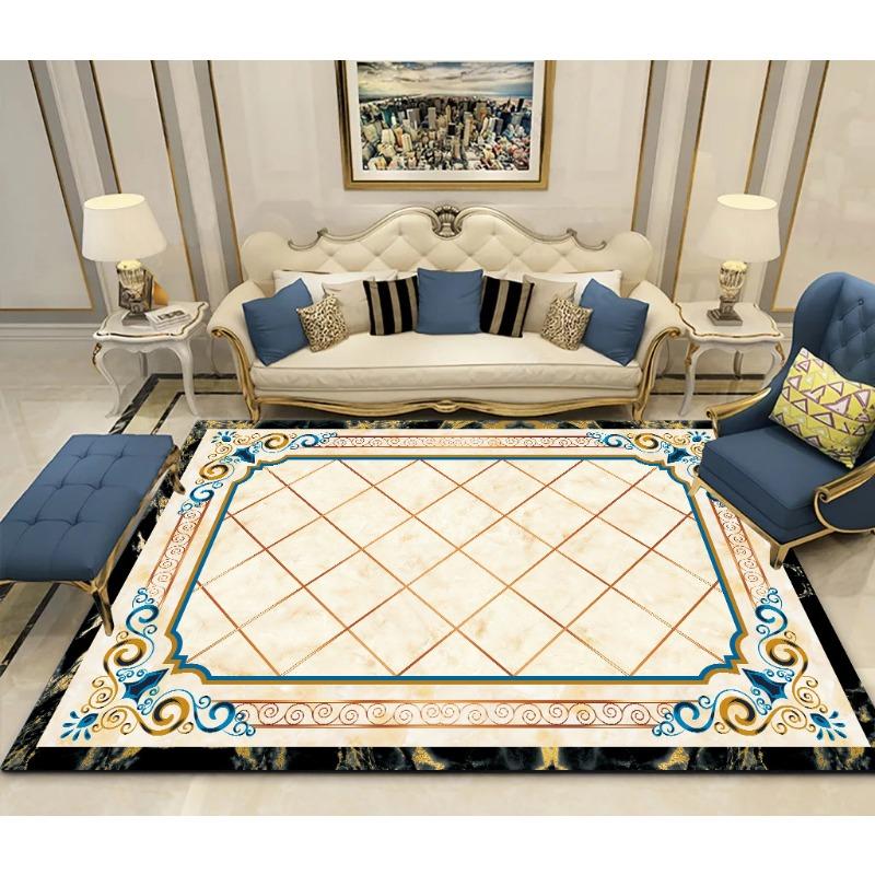 European Luxury Golden Rugs for Living Room Home Marble Bedroom Decor Large Size Carpet Coffee Table Non-slip Mat