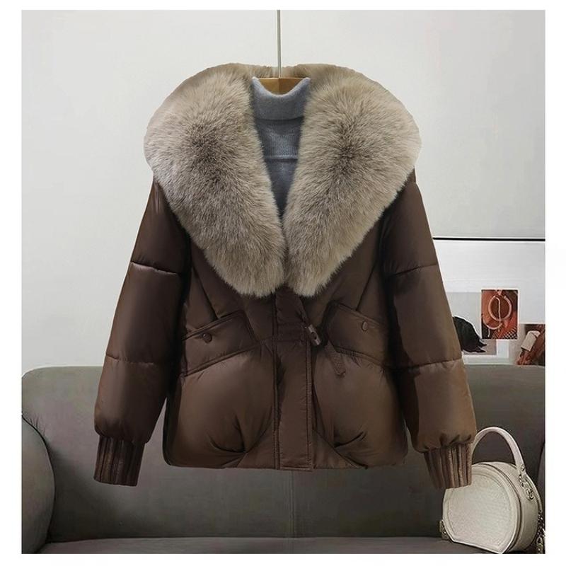 Autumn and Winter Women's Big Fur Collar Cotton-padded Jacket New Age-reducing Short Cotton-padded Clothes