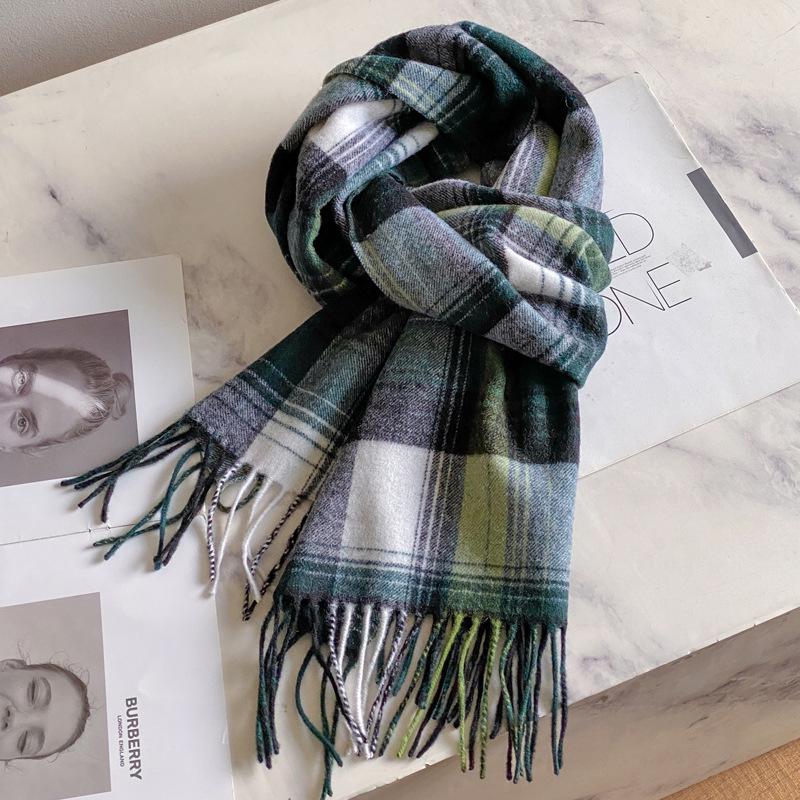 Men's Dark Blue Plaid 100% Pure Wool Scarf - Luxurious Winter Gift for Boyfriend, Father, or Elders.