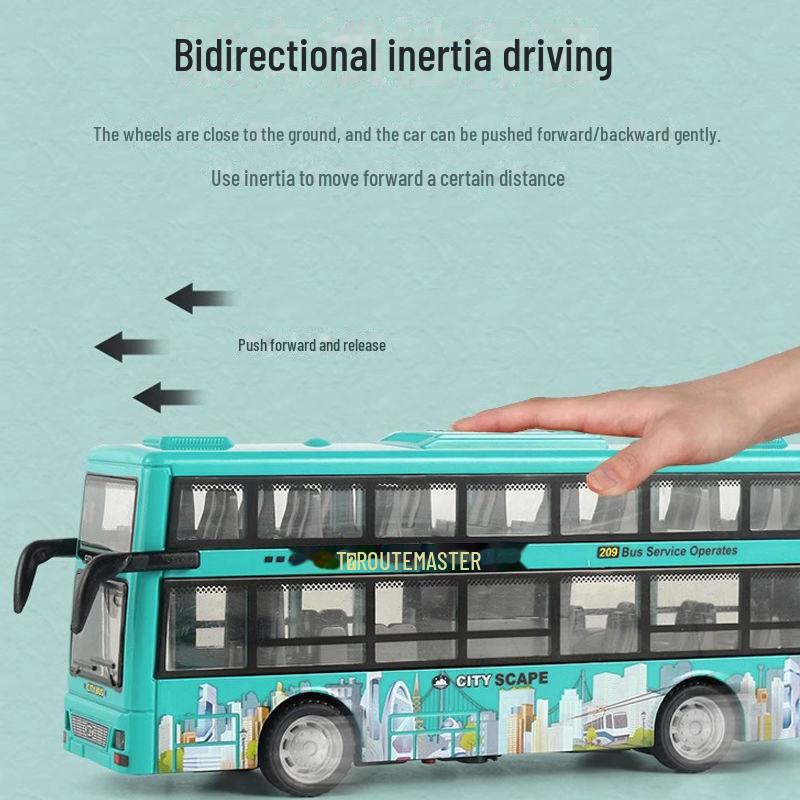Children's Double-Decker Bus Toy with Open Doors, Lights, Music, and Inertia Simulation for Sightseeing and Public Transport Play.