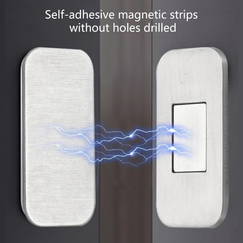 Durability Stainless Steel Door Stoppers for Cabinets Powerful Magnets Wardrobe Adhesive Mount Simple Setups