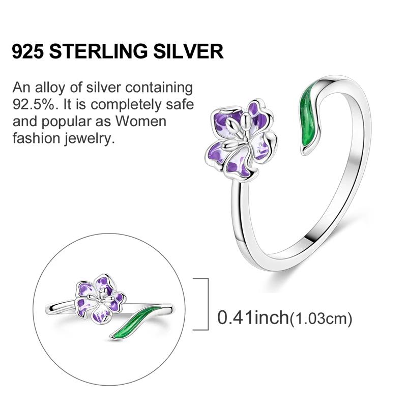Adjustable Rings 925 Sterling Silver Shell Pearl Clover Feather Open Rings for Women Female Original Engagement Jewelry