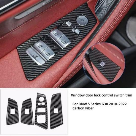 4PCS Carbon Fiber Window Lift Switch Button Panel Cover For BMW G30 520 530 540