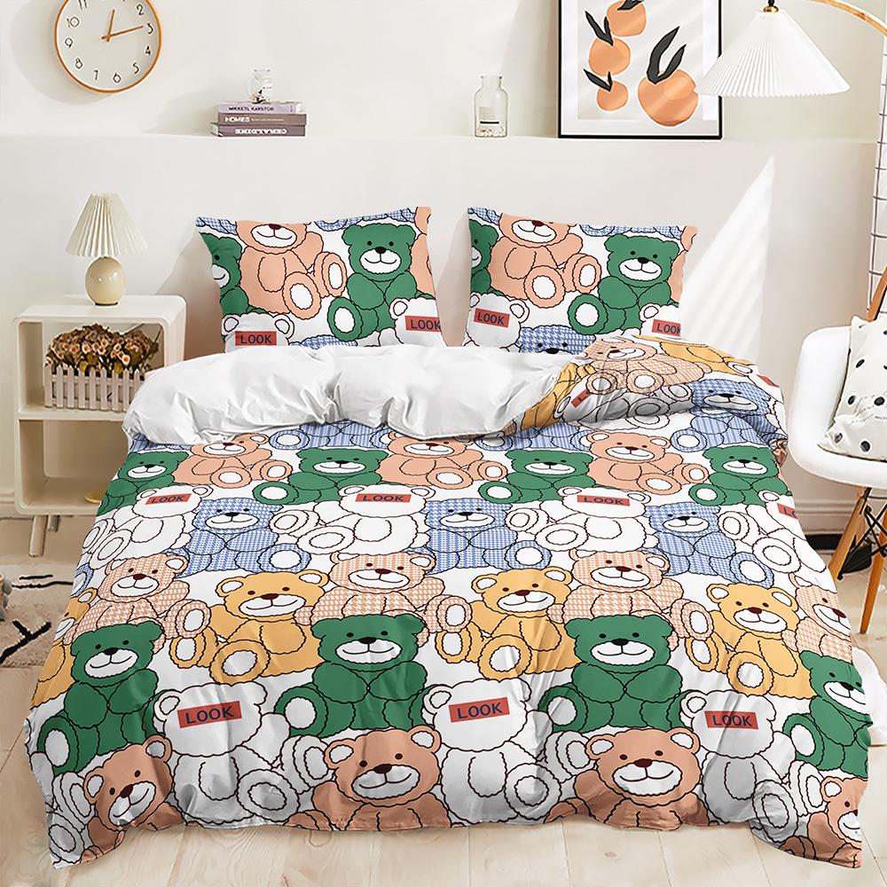 Bed Three-Piece Quilt Cover Small Fresh Stacked Animal Kit Bedding