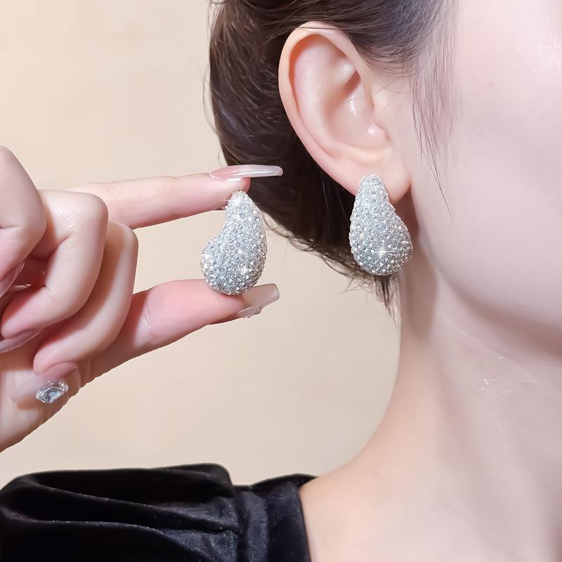 2025 Diamond Geometric Flower Tassel Earrings – Korean Cold Style, Light Luxury for Women