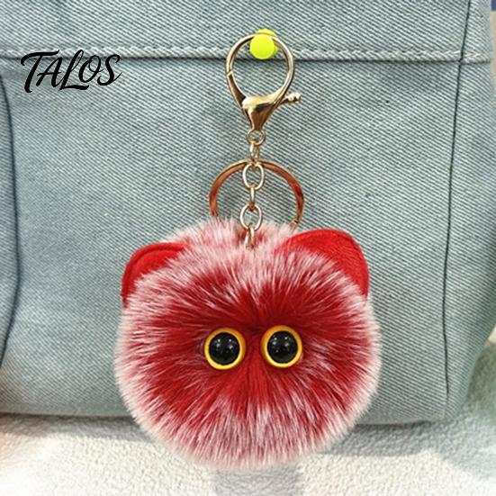 Soft Pompom Keychain Plush Cat Ball Keychain, Fluffy Kitten Bag Charm, Pendant with Lightweight Metal Lobster Clasp, Backpacks Keys Decorative