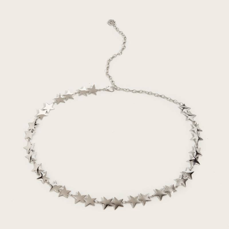 

Spring Metal Chain Waist Belt With Star Shaped Design For Dresses And Skirts серебряный