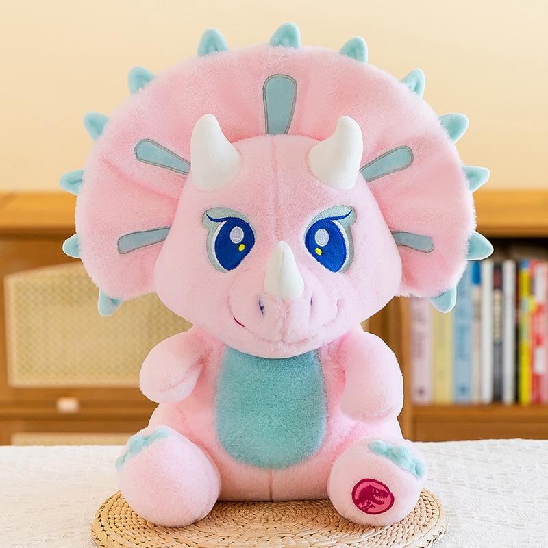 Pink Triceratops Dinosaur Plush Toy - Cartoon Jurassic Series Stuffed Animal Doll