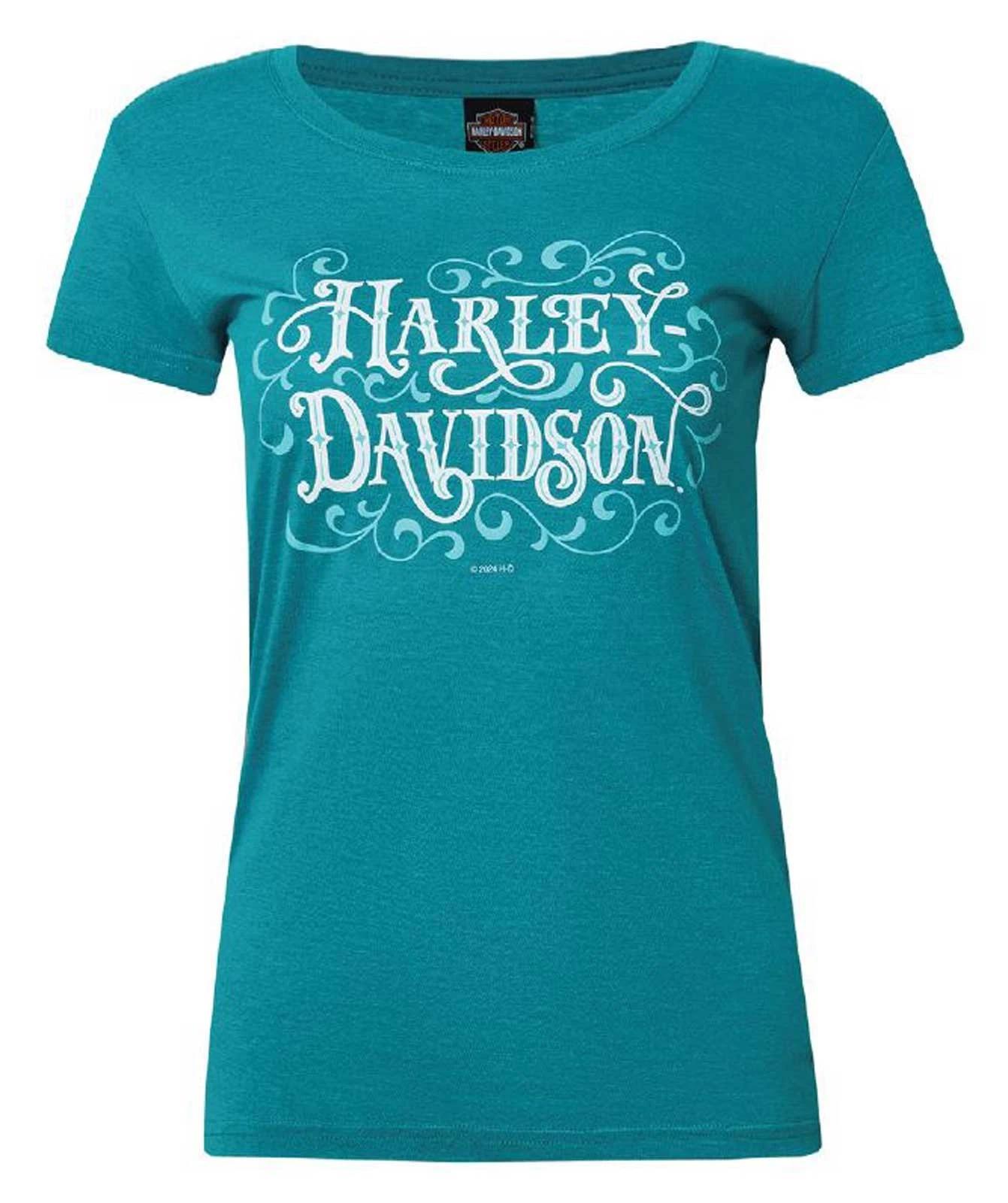 Harley-Davidson Women s Requisite Short Sleeve Poly-Blend Tee, Jade Blue 2XL