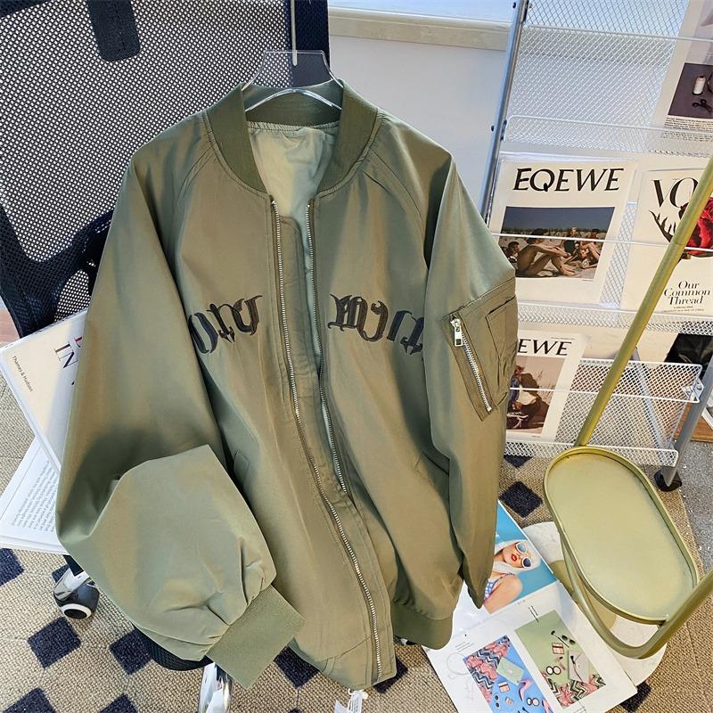 

Американская винтажная куртка-бомбер с вышивкой букв, мужская, весенне-осенняя, в стиле хай-стрит, повседневная бейсбольная куртка 3XL зелёный