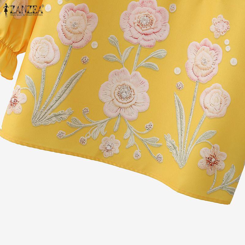ZANZEA Camicetta Casual da Donna con Stampa Floreale, Girocollo, Manica 3/4