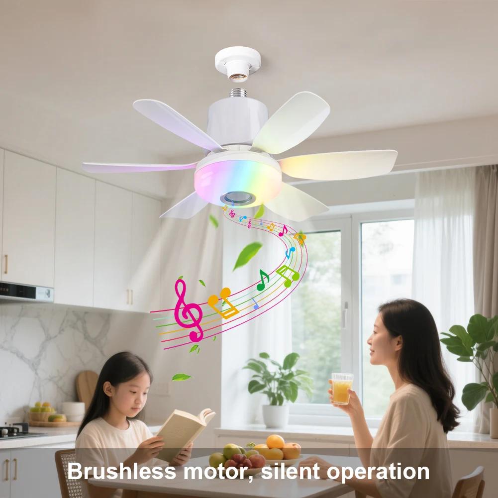 Socket Fan Light with Remote Ceiling Fan with Light Adjustable Wind Speed Timing Wireless Fan RGB Light for Living Room Bedroom
