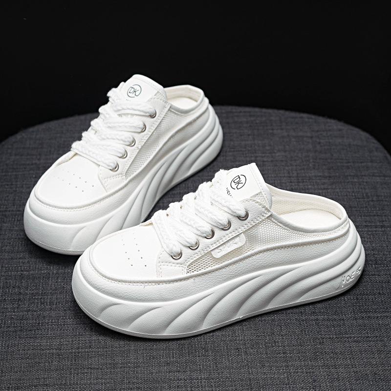 

Thick-bottomed muffin bag head half slippers women s fashion outer wear 2025 summer new Korean version versatile one-word cool slippers 40 білий