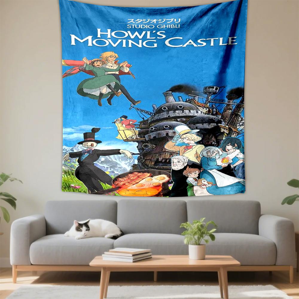 Tapestry Howl Moving Castle Official Poster Studio Ghibli Title Characters Floating Calcifer Cooking Art