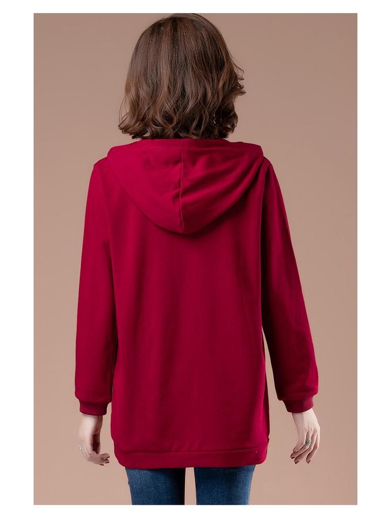 Women's Mid-Length Hooded Sweatshirt - Loose Fit, Plus Size, Casual Top for Spring/Autumn, Hip-Covering Design for Middle-Aged Moms