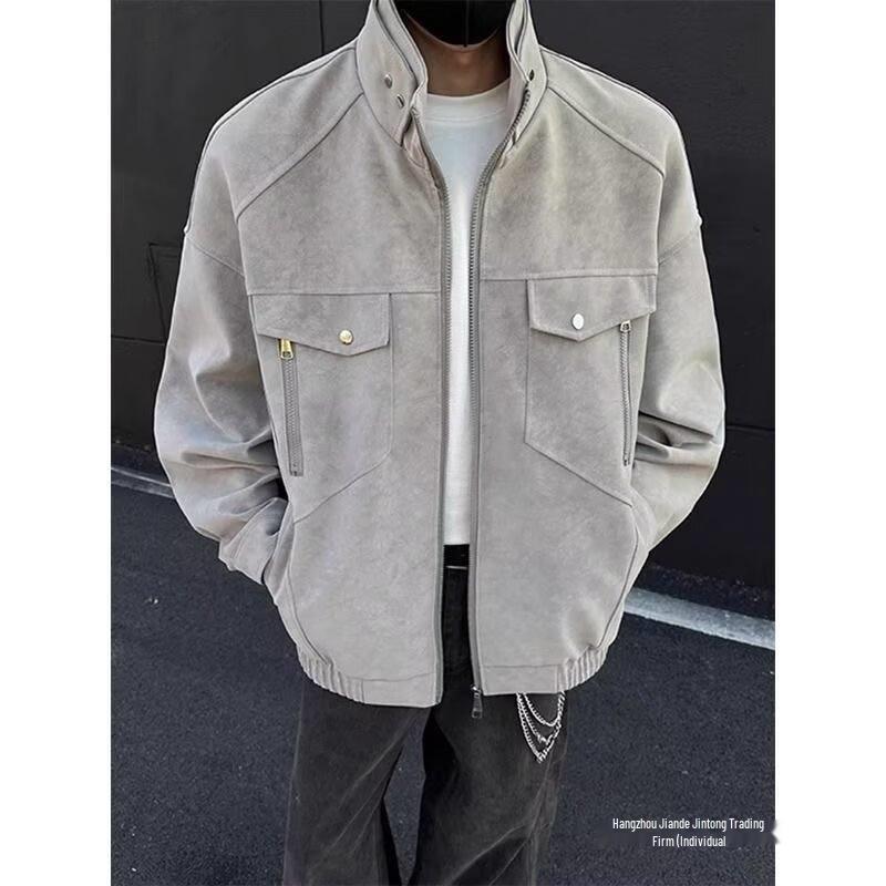 SWAMP AREA Matte Velvety PU Leather Men's Retro American Workwear Jacket - Autumn/Winter Style