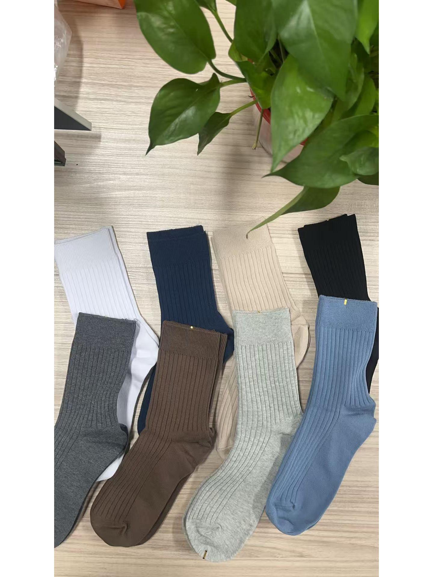 

Men s Mid-Calf Sports Socks, 100% Combed Cotton, Odor-Resistant, Double Needle, Autumn/Winter, Business Style One Size Bare Socks
