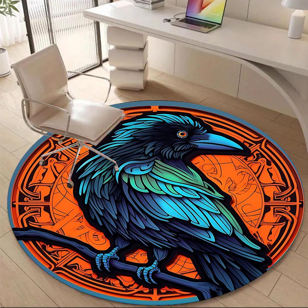 1pc Raven Symbol Office Round Area Rug, Indoor Mat Suitable ForOffice, Under Office Chairs Bedroom Living Room Home Decor, Room Deco u71