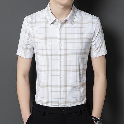 Letní košile s krátkým rukávem pro muže středního věku Módní kostkovaná tenká polokošile Ležérní košile