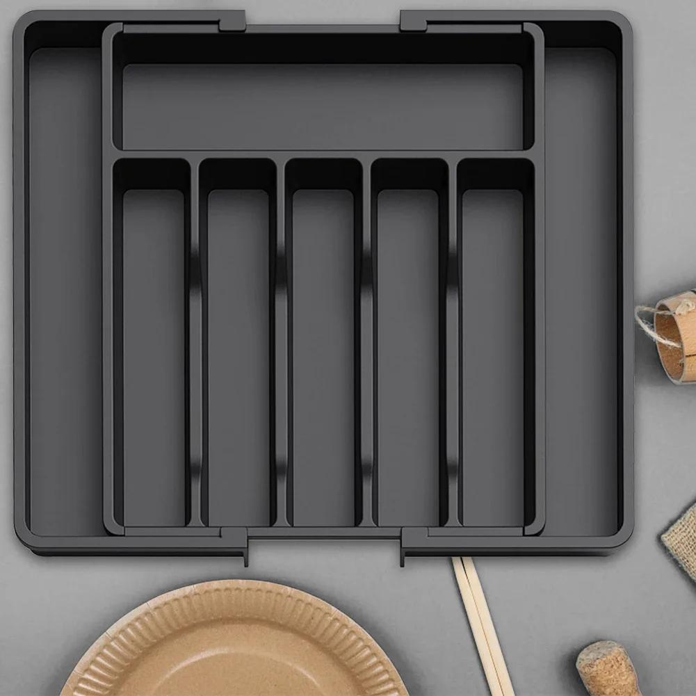 Adjustable Flatware Tableware Organizer with Dividers Utensil Holder Plastic Storage Tray for Spoons Forks Knives