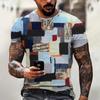 Spliced Men's T-Shirt Retro Short Sleeved Tees Men's Clothing Plaid Pattern Printed T-Shirts Oversized European Tops