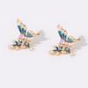 Copper Gold-Plated Enamel Butterfly Flower Cubic Zirconia Stud Earrings Vintage Style