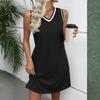 Women Sleeveless V Neck Casual Dress Trim Loose Fit Summer Mini Dress for Daily Wear Office Travel Beach
