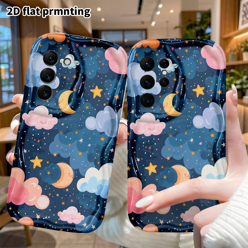 Phone Case: 2D Flat, Suitable for Samsung Galaxy A34 A35 M05 M06 S20 S22 S21 FE Plus 5G Protective Cases, Light Cartoon Night Sky with Stars and Moon,