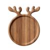 Wooden Serving Platter with Antler Handles Christmas Reindeer Decorative Plate Organizer Wood Food Tray for Snack Fruit