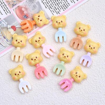 Cute Bear Fork Cartoon Cream Resin Jewelry and Hairpin Accessories