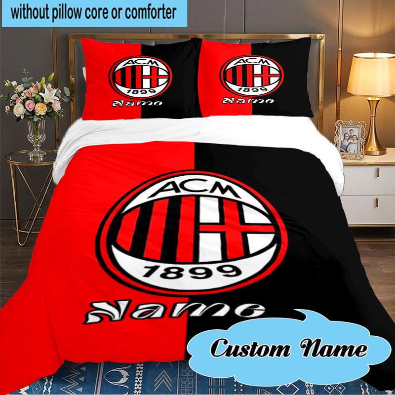 Custom Name Milan Team Crest Bedding Set 3pcs, Bedding Set Including 1pc Duvet Cover And 2pcs Pillowcases for Bedroom, Dormitory Gift