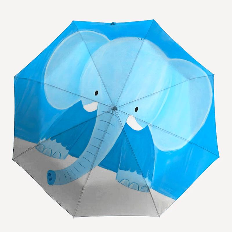 1pc Blue Elephant Automatic Folding Umbrella Portable Collapsible 8-Rib Umbrella for All Seasons, Casual Outdoor Accessory, B41