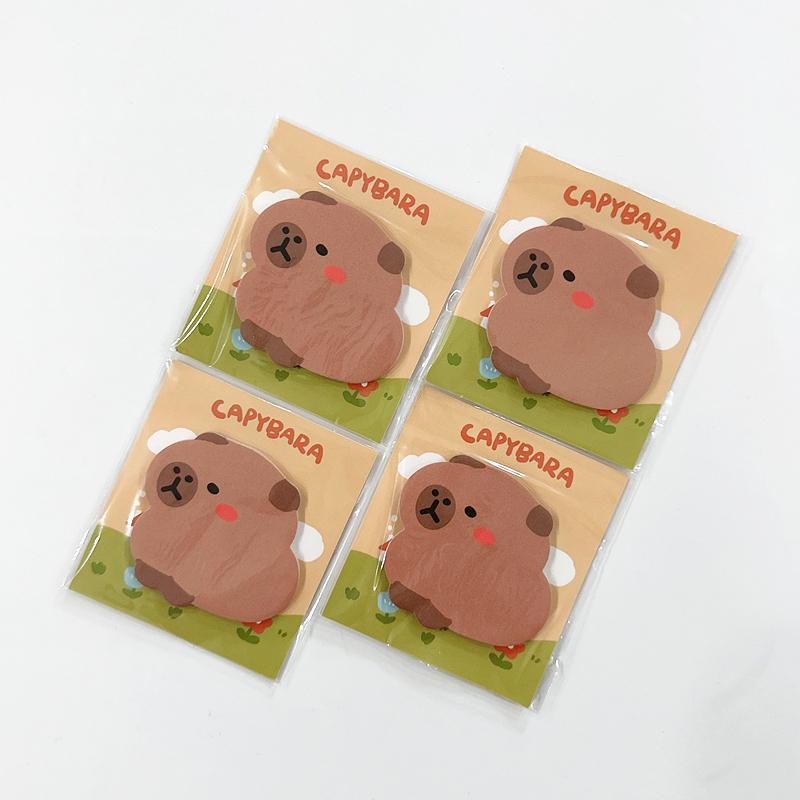 4Packs Adorable Capybara Sticky Notes Set - 3D Animal Shape Self-adhesive Memo Pads for Students/Office