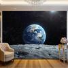 2D Flat Printing Space Wall Hanging Earth Rise from Lunar Surface Starry Sky Backdrop