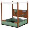 Wood Sandpit with Canopy, Storage Bins, Funnel, Liner, Chutes, Bucket with Tap, 116 X 112.5 X 128 Cm, Green