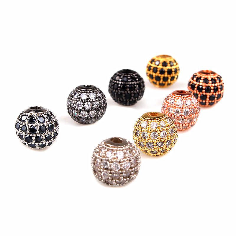 Micro Paved Zircon Round Beads 8mm-10mm, DIY Jewelry Accessories, Copper Beads