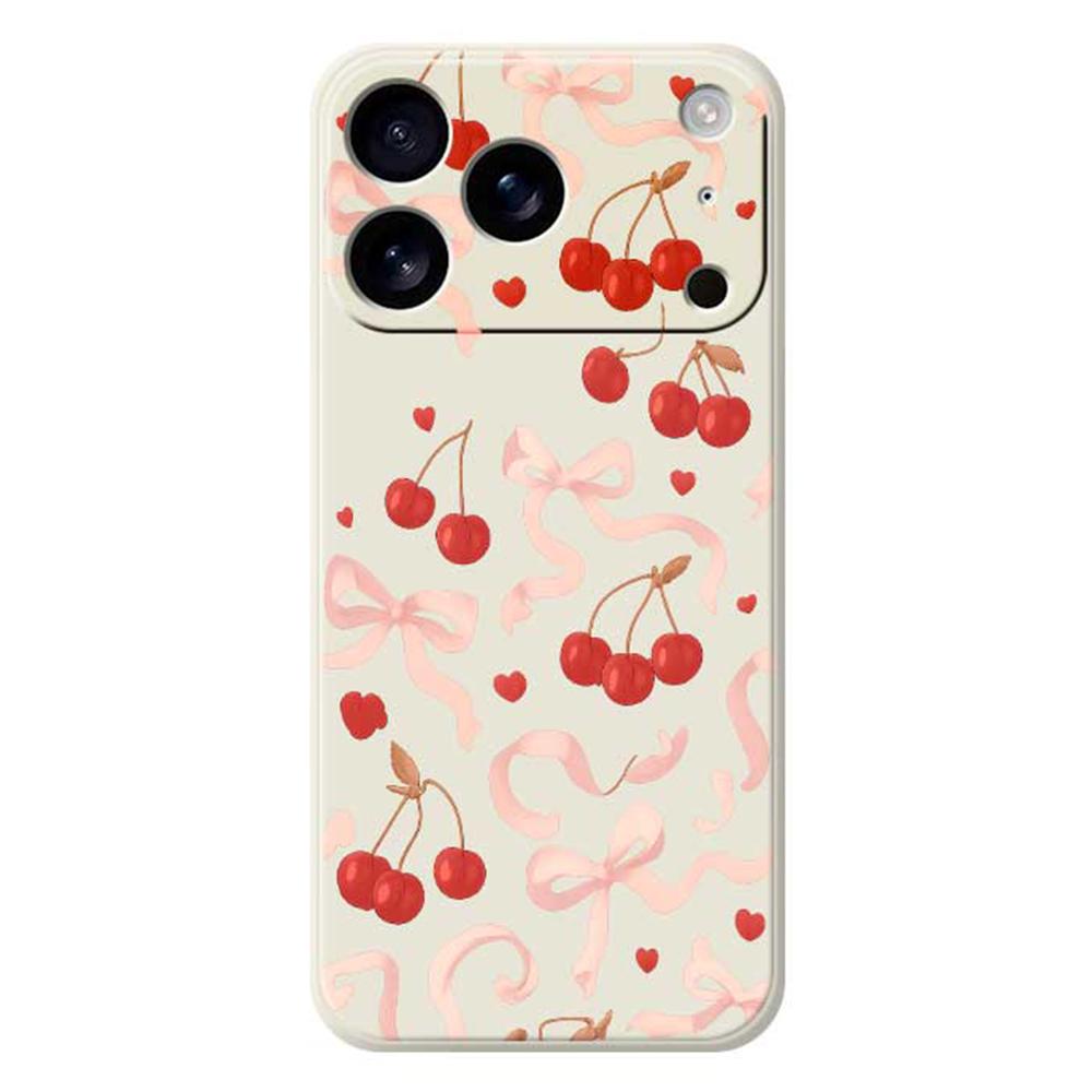 For iPhone 17 Pro Max Case Big Bow Cherry Pattern Printing Straight Edge TPU Phone Back Cover