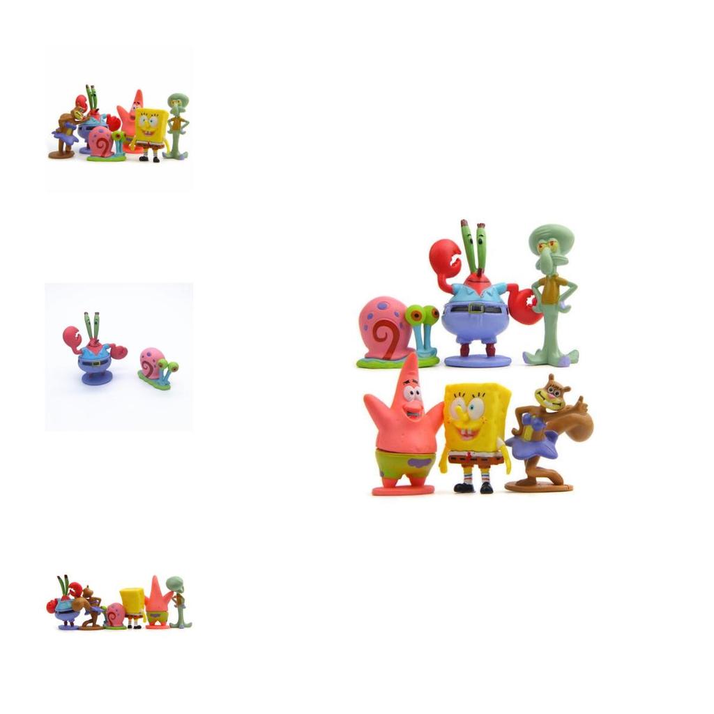 6er-Set Spongebob Schwammkopf Figuren mit Patrick Star und Thaddäus für Kinder-Kuchenaufsätze