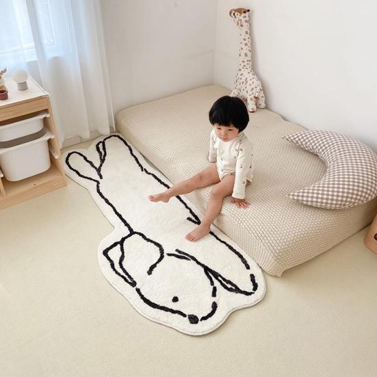 Cartoon Animal Carpet Imitation Cashmere Bedroom Rug Anti-Slip Cat Dog Floor Mat for Living Room Nursery Children's Room