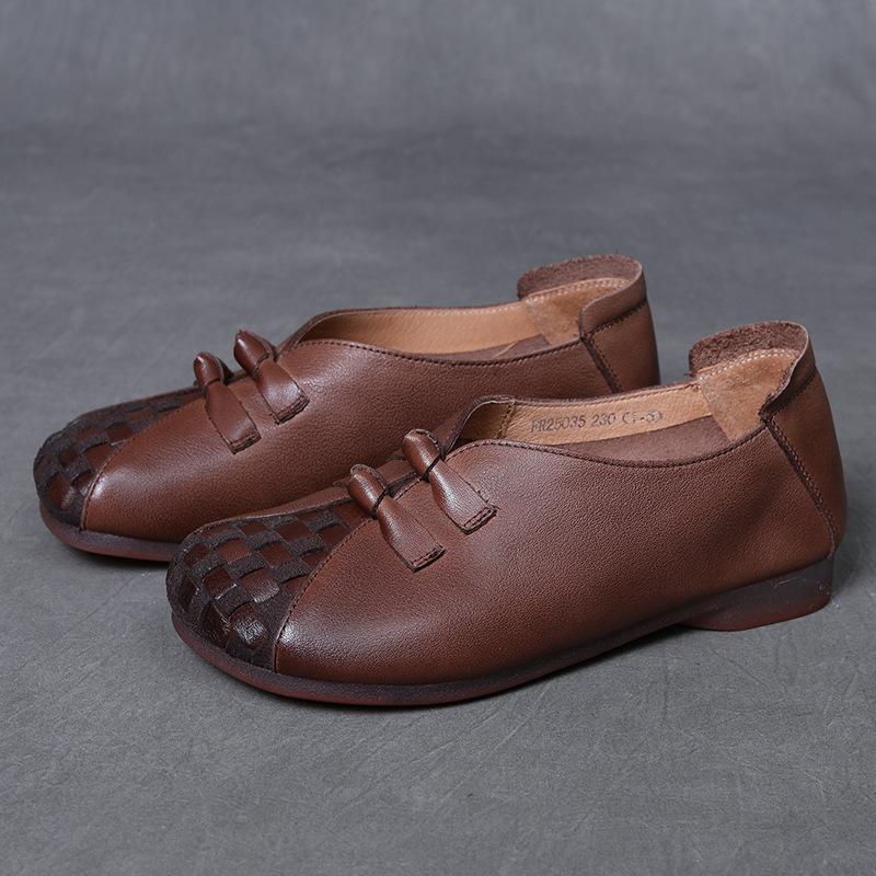 Johnature Genuine Leather Retro Soft Soled Slip-on Shoes Versatile Comfortable Women's Flat Shoes